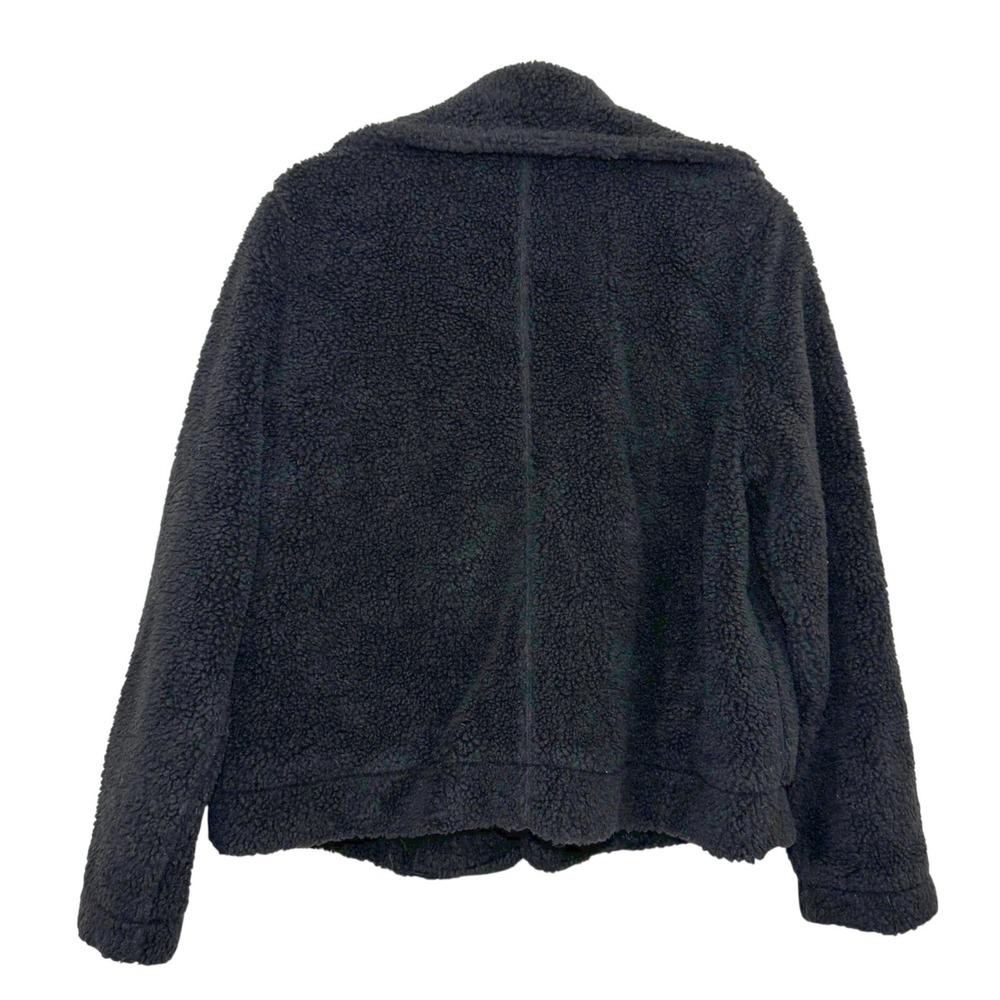 Banana Republic Black Sherpa Teddy Jacket Faux Fur Open Front Coat Womens Large - Picture 4 of 5